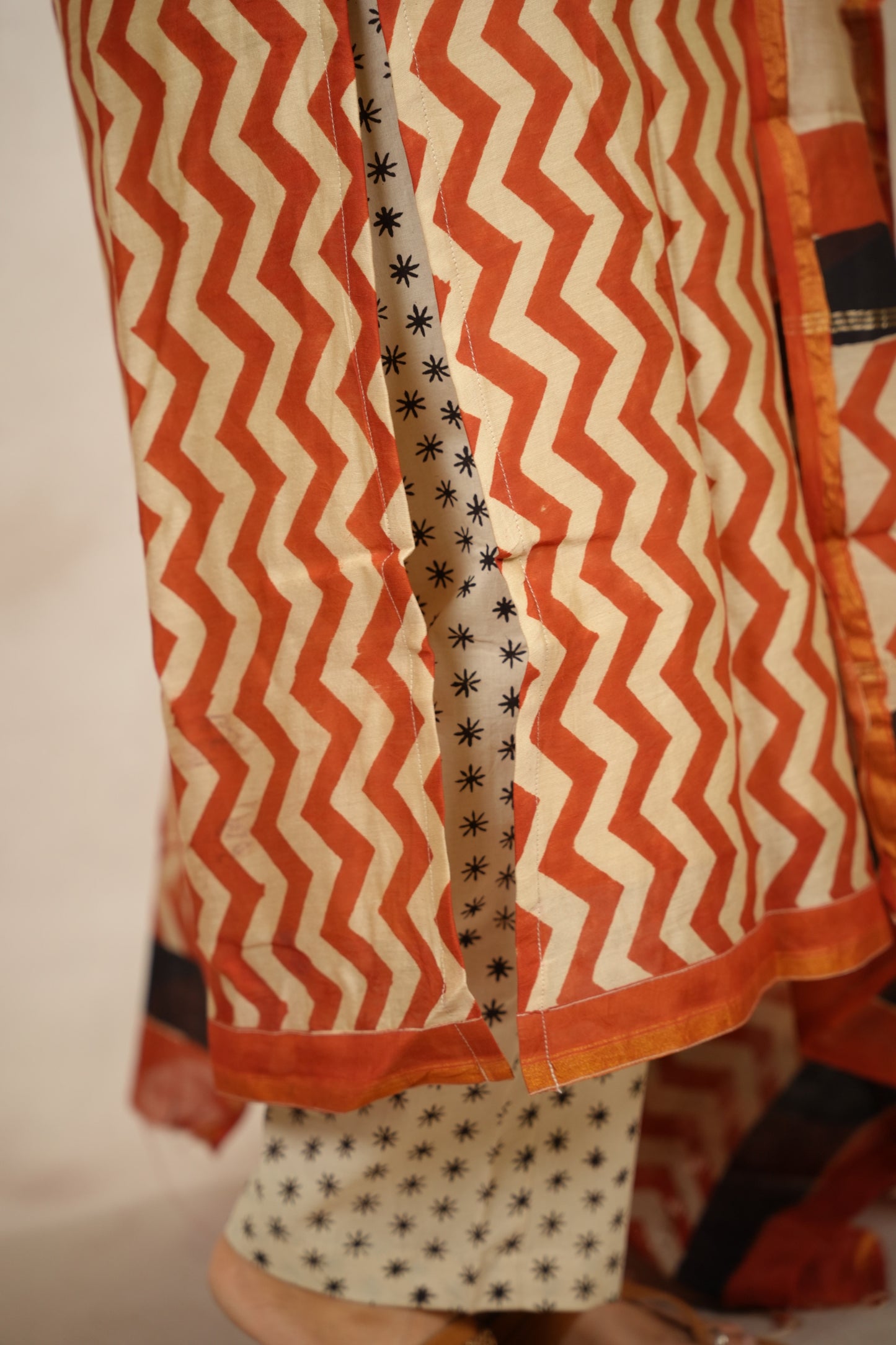Handblock printed Pure Chenderi Silk 3 piece suit (stitched) |  Looms & Tassels