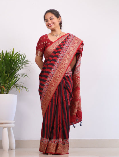 Ajrakh Dola Silk Saree