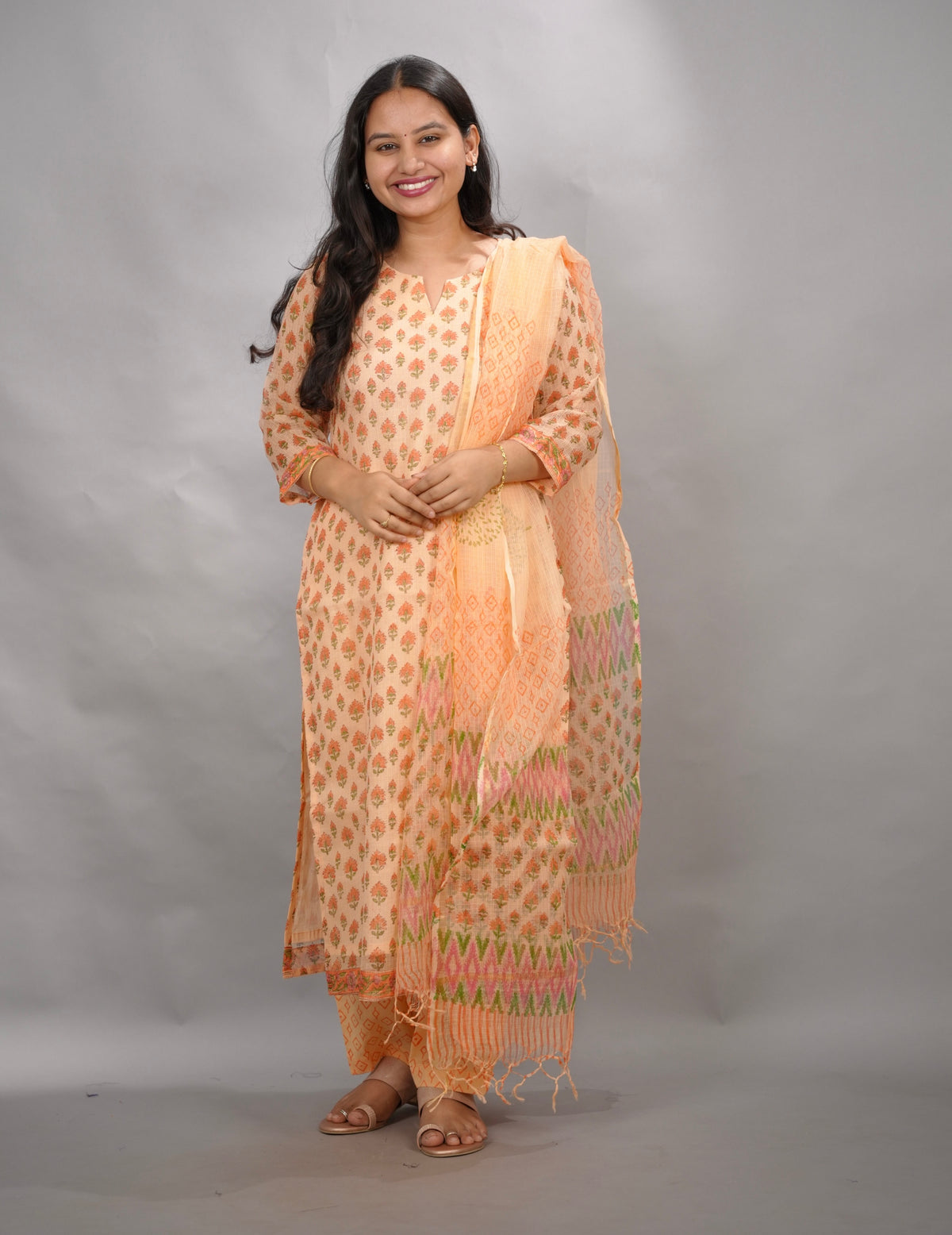 Handblock printed kota 3 piece suit (stitched)| Looms & Tassels