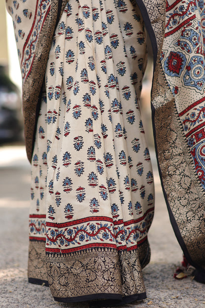 Ajrakh Dola Silk Saree