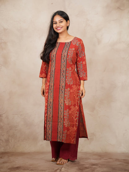 Red Ajrakh Pattern Hand Block printed Kurti | Looms & Tassels