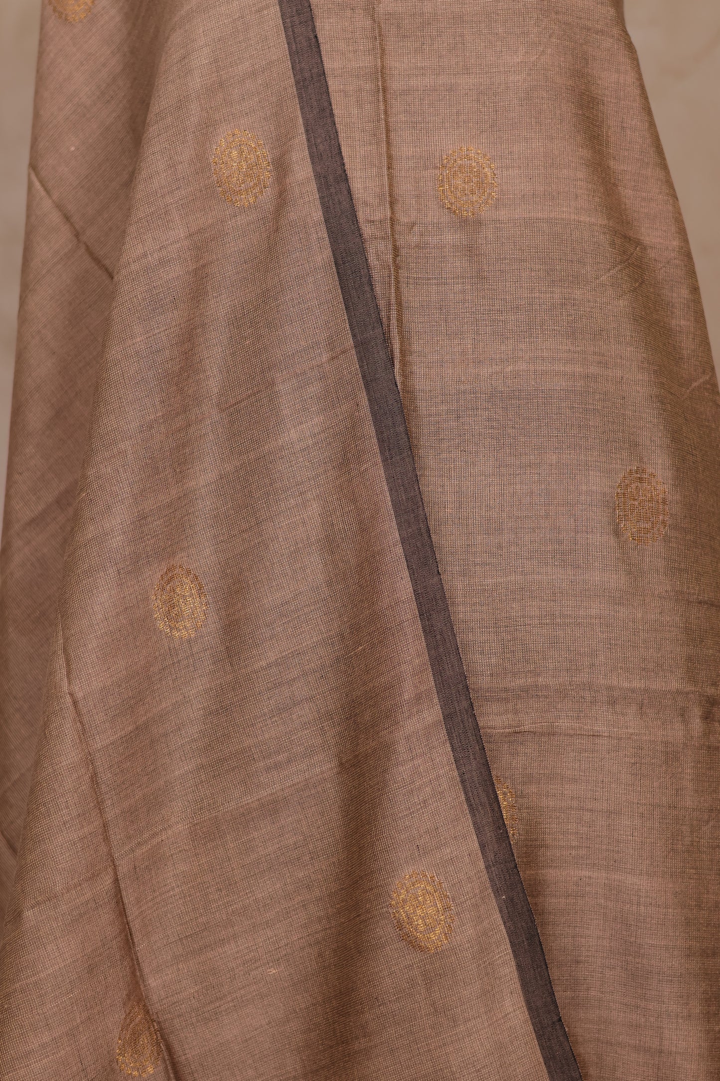 Beige Handwoven Jamdhani weaving Tissue Linen 2 piece suit sets | Looms & Tassels