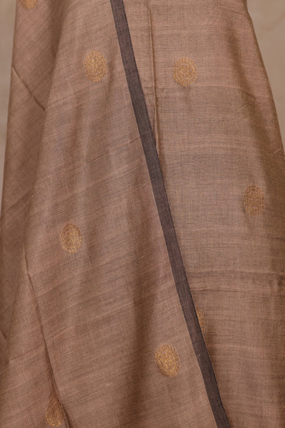 Beige Handwoven Jamdhani weaving Tissue Linen 2 piece suit sets | Looms & Tassels