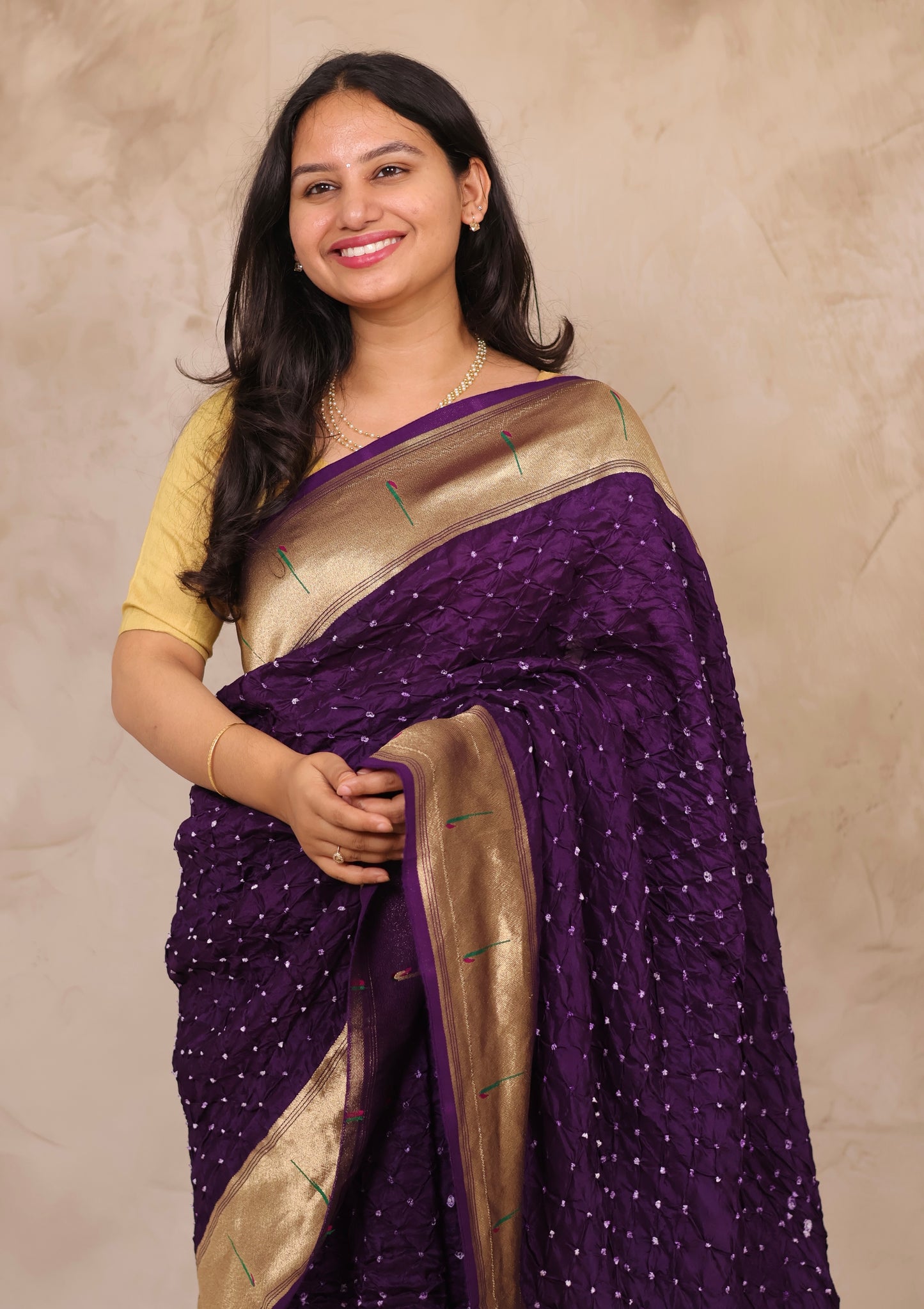 Purple Handcrafted Bandhani Paithani Dola Silk Saree | Looms & Tassels