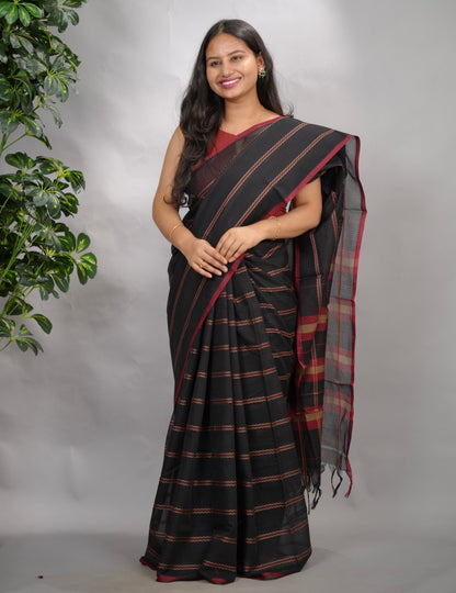 Black Narayanpet Cotton Saree | Looms & Tassels