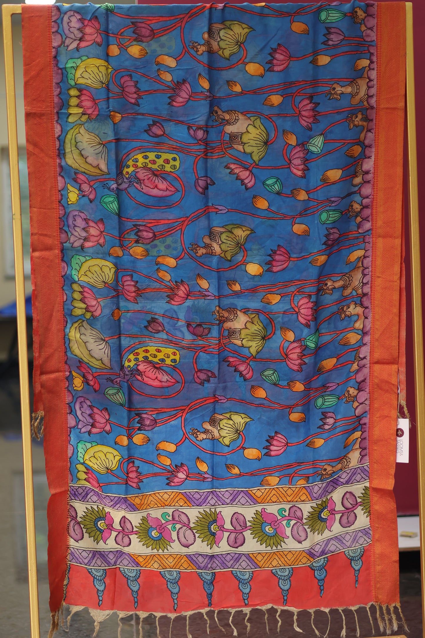 Blue Pen Kalamkari chennur silk duppata