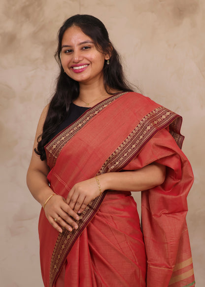 Onion Pink Narayanpet Cotton Saree | Looms & Tassels
