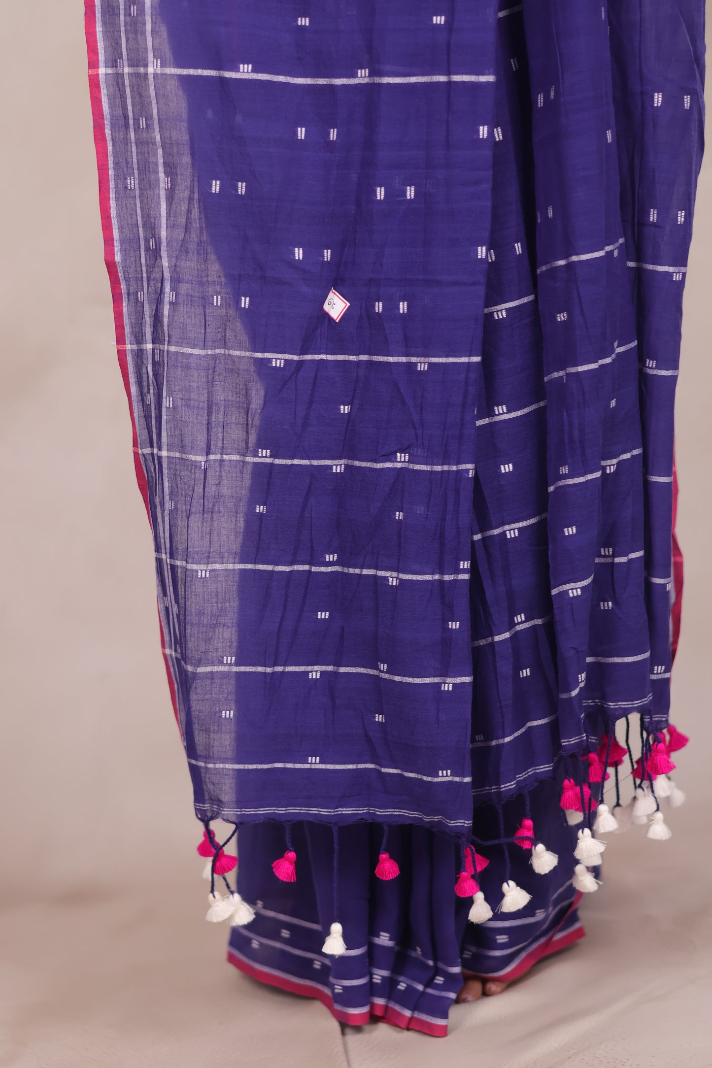 Blue Malai Cotton Saree with Butta Weaving | Looms & Tassels