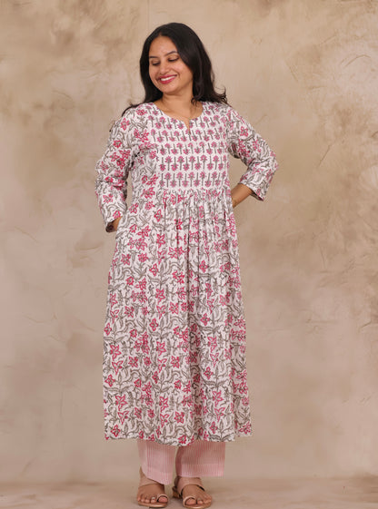 White Pure Mul Cotton Aline Kurta Set (Set of 2) | Looms & Tassels