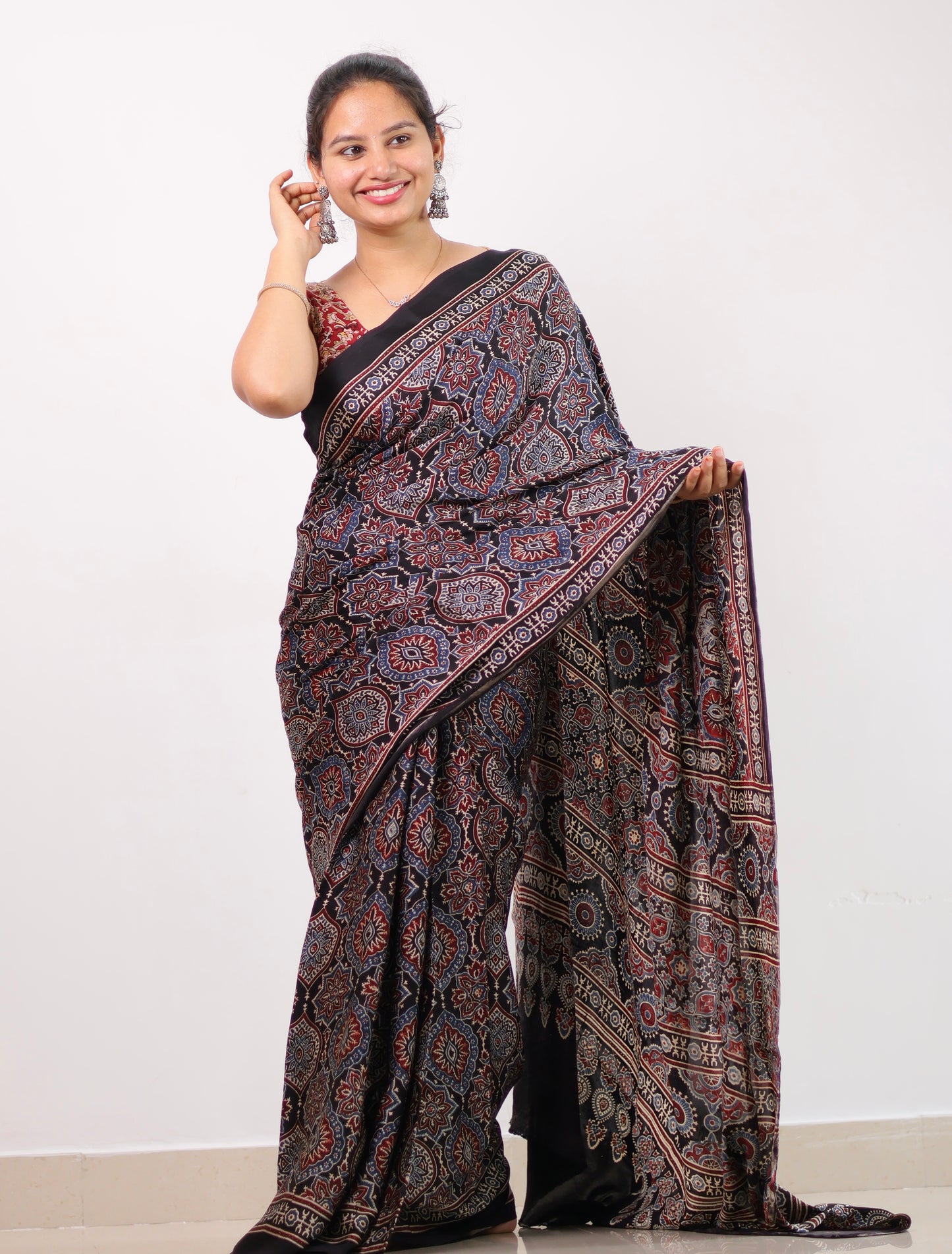 Ajrakh Modal Silk Saree