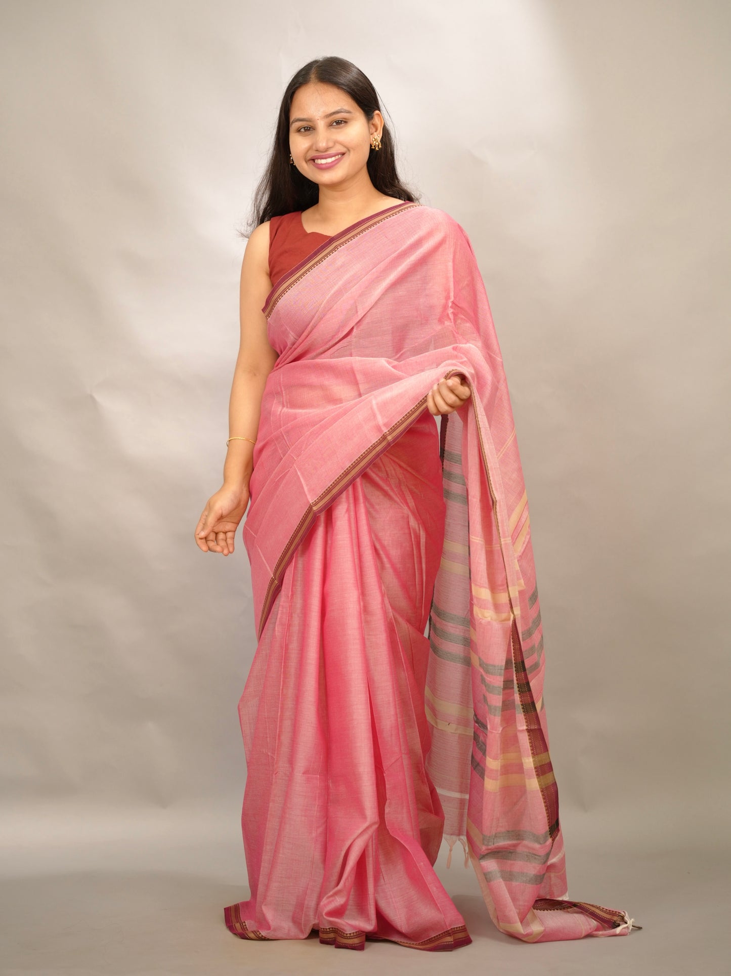 Onion Pink Narayanpet Cotton Saree | Looms & Tassels