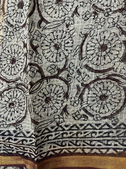 Kalamkari Hand block printed Kota Doriya Saree