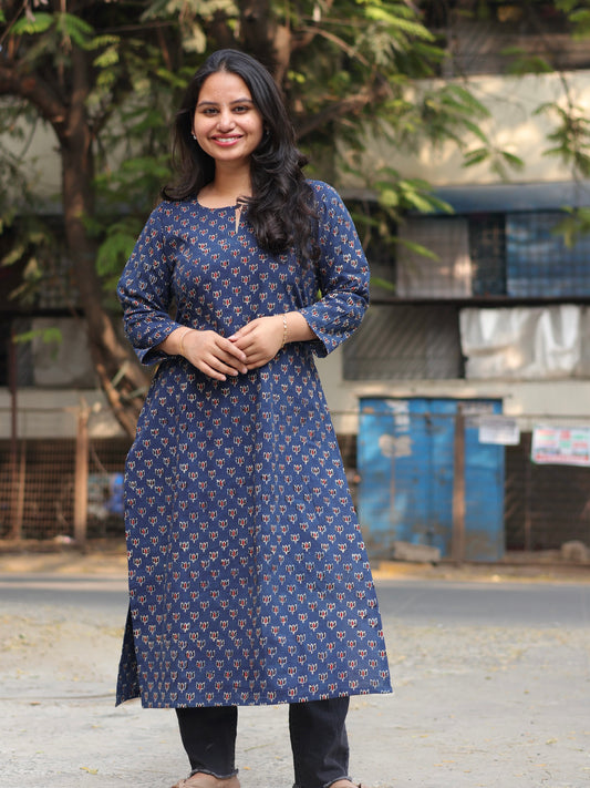 Ajrakh Hand Block Printed Kurti | Looms & Tassels