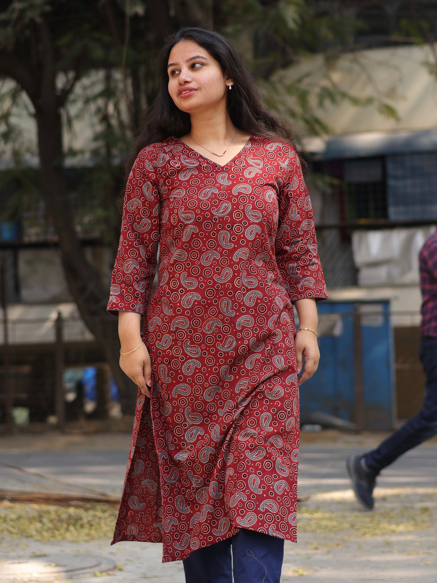 Maroon Ajrakh Hand Block Printed Kurti