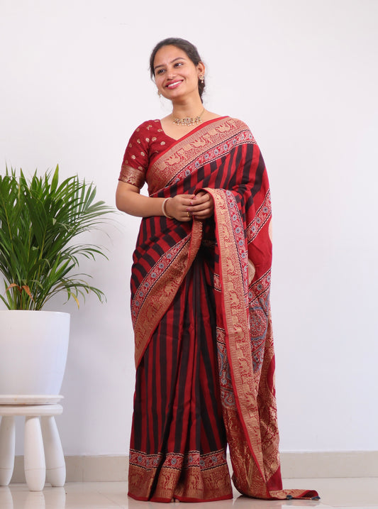 Ajrakh Dola Silk Saree