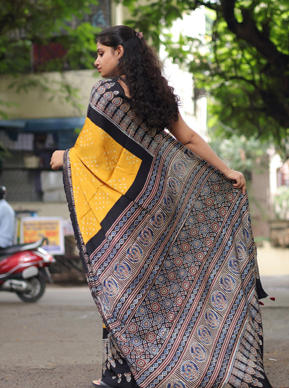 Ajrakh Bandhej Modal Silk Saree