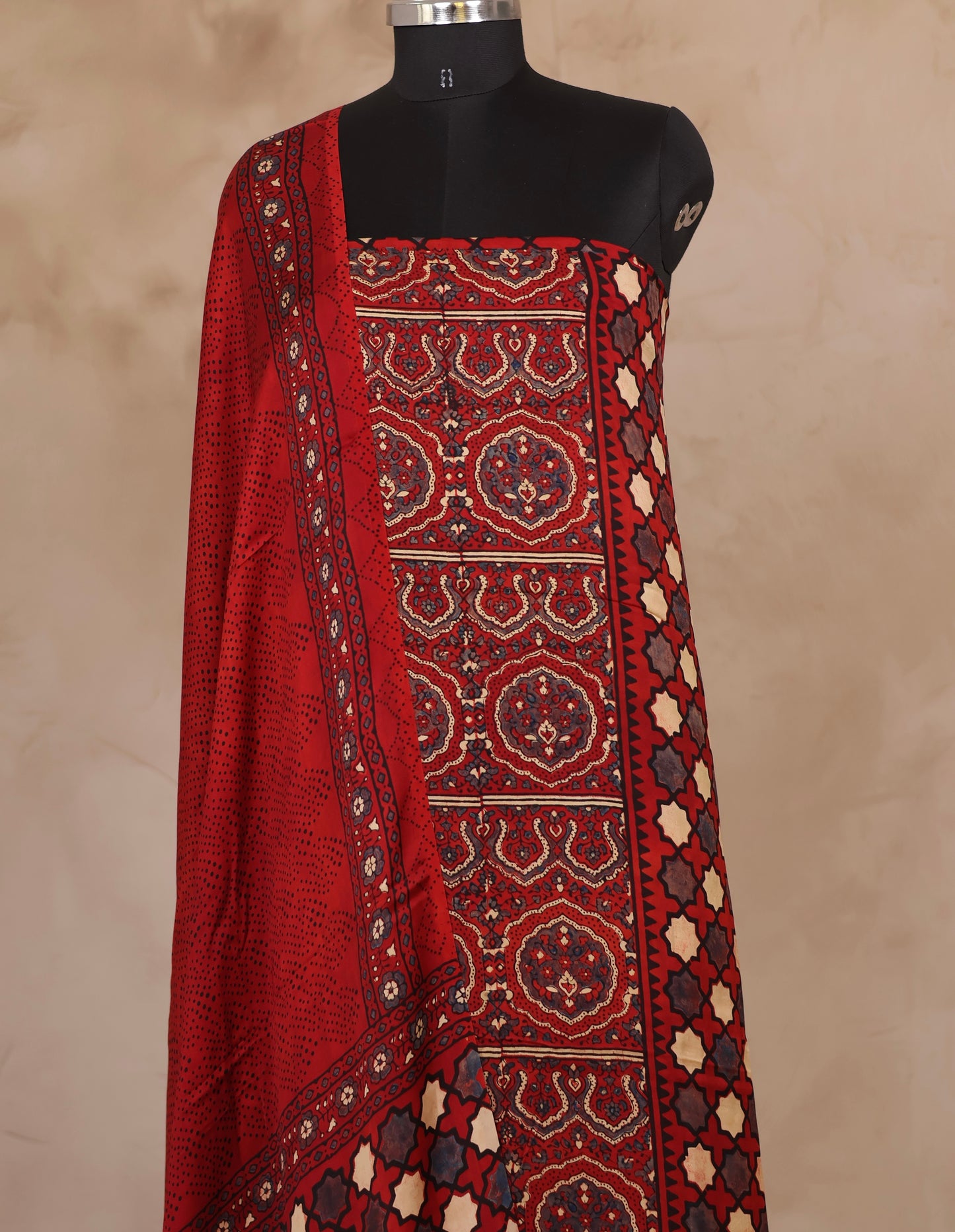Ajrakh Handblock Printed Modal Silk 2 Piece Suit Set | Looms & Tassels