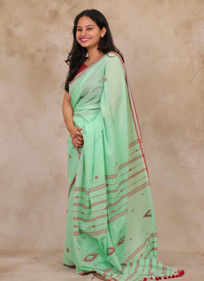 Pastel Handwoven Malai Cotton Saree| Looms & Tassels