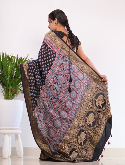 Ajrakh Dola Silk Saree