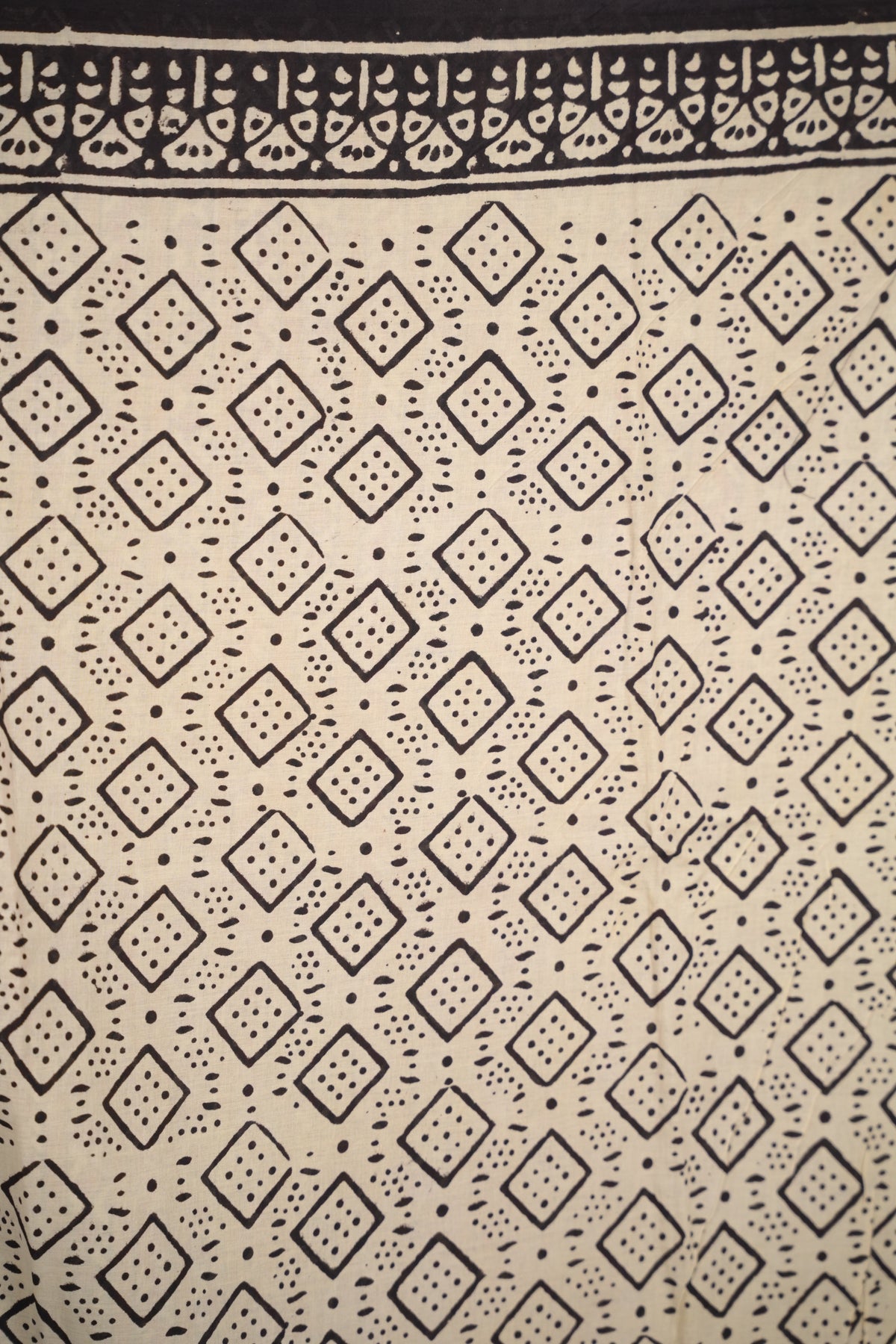 Black Bagru Handblock printed MulMul cotton saree | Looms & Tassels