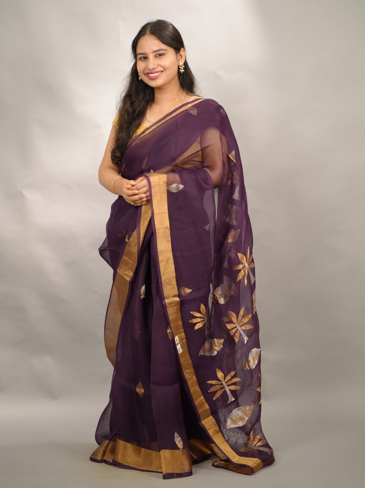 Purple Handloom Muslin Silk Saree With jamdhani weaving | Looms & Tassels