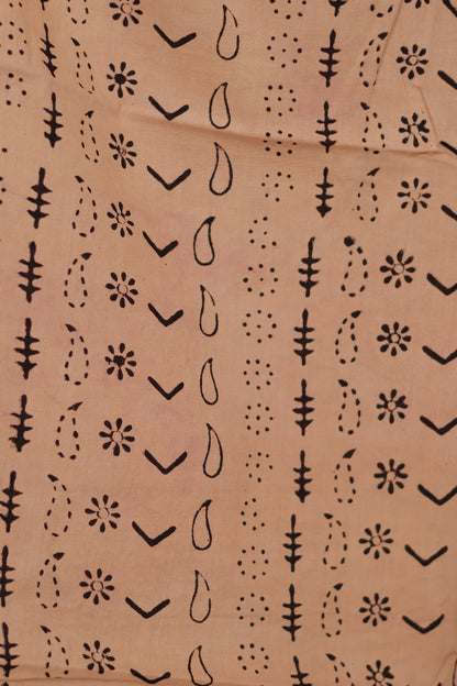 Brick Red & Cream Bagru Handblock printed MulMul cotton saree | Looms & Tassels