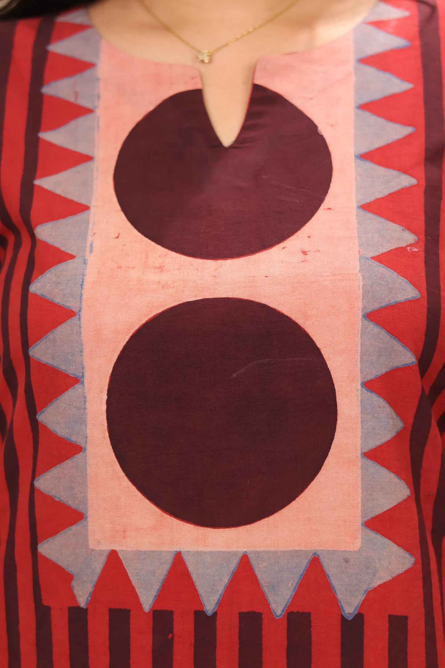 Red Contemporary Ajrakh Pattern Hand Block Cotton printed Kurti | Looms & Tassels