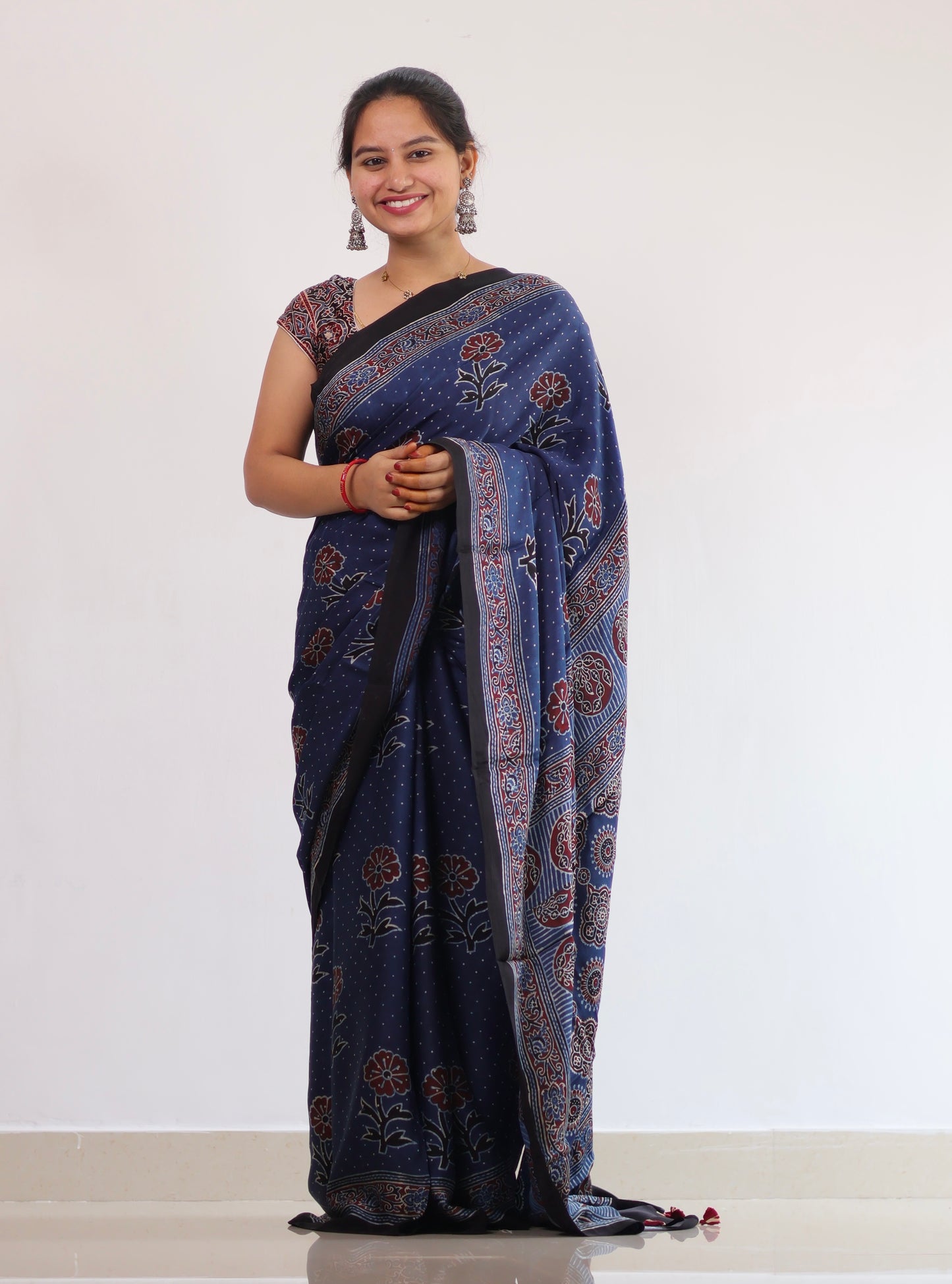 Blue Ajrakh Modal Silk Saree