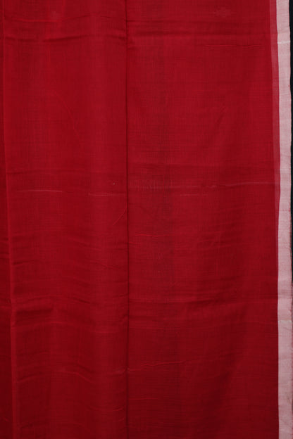 Red Pure Handwoven Mercerised Cotton Saree with Butta Weaving