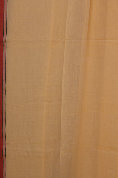 Cream & Red Pure Handwoven Malai Cotton Saree with Butta Weaving border
