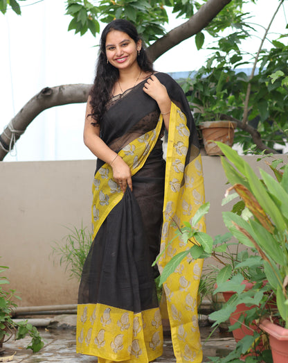 Bagru Hand block printed Kota Doriya Saree