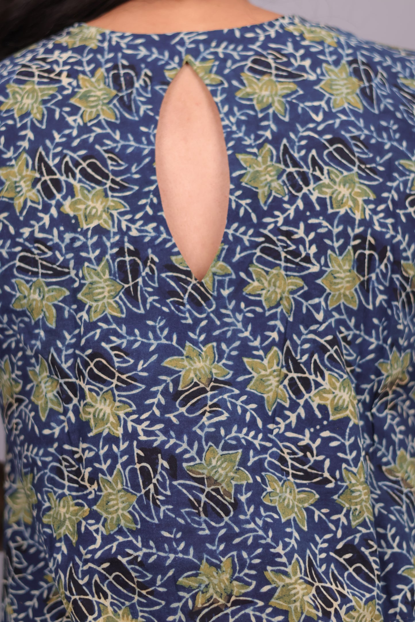 Blue Ajrakh Handblock Printed A-Line Cotton Kurti – Elegant & Comfortable Ethnic Wear | Looms & Tassels