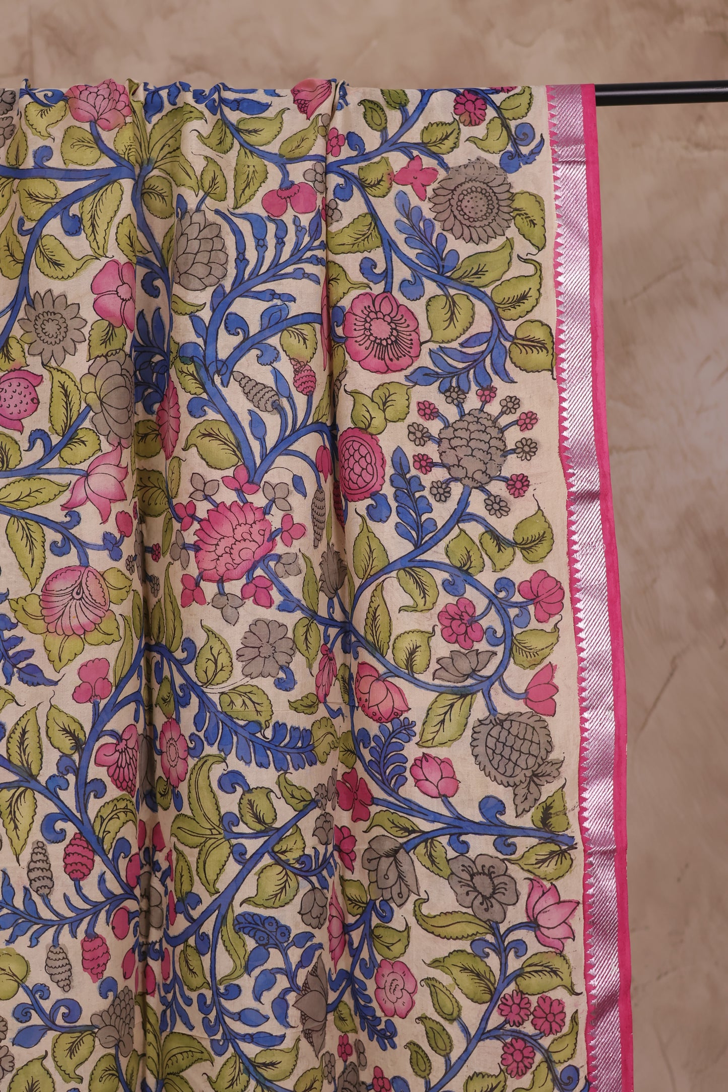 Pen Kalamkari Mangalagiri silk Duppata
