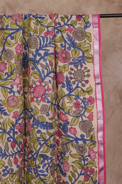 Pen Kalamkari Mangalagiri silk Duppata