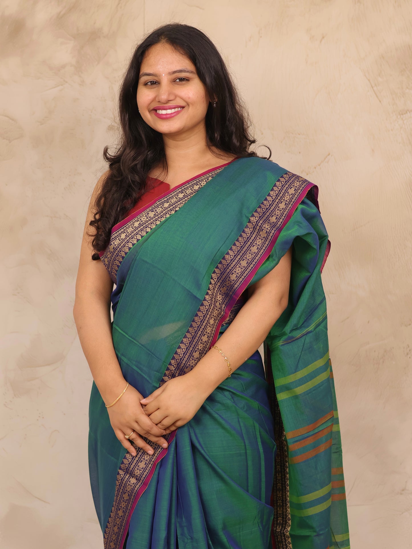 Peacock Blue Narayanpet Cotton Saree | Looms & Tassels