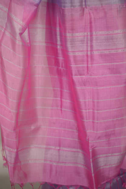 Lavender & Pink Handloom Mangalagiri Silk Saree| Looms & Tassels