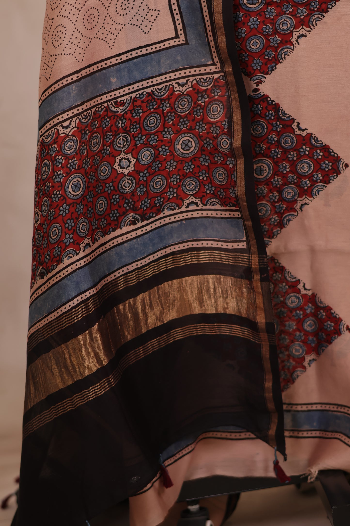 Chanderi Silk Cotton Ajrakh Handblock Printed 2 Piece Suit Set | Looms & Tassels