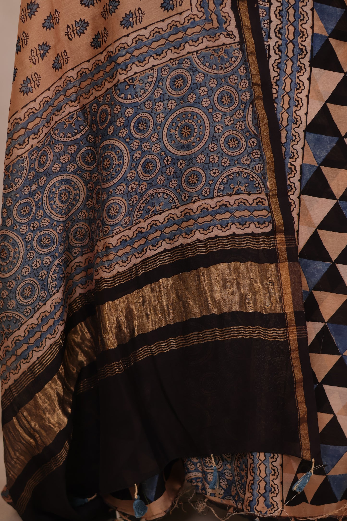 Chanderi Silk Cotton Ajrakh Handblock Printed 2 Piece Suit Set | Looms & Tassels