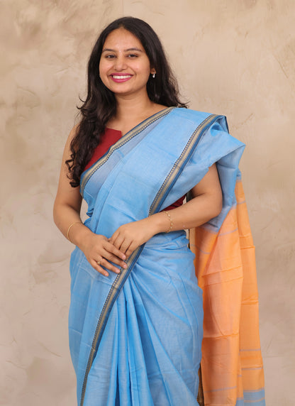 Sky Blue Narayanpet Cotton Saree | Looms & Tassels