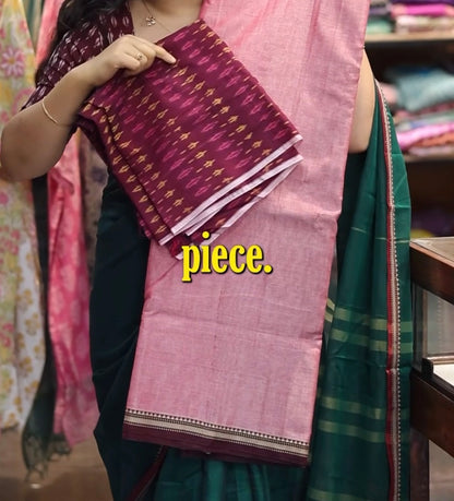 Onion Pink Narayanpet Cotton Saree with Ikkat Blouse Piece | Looms & Tassels