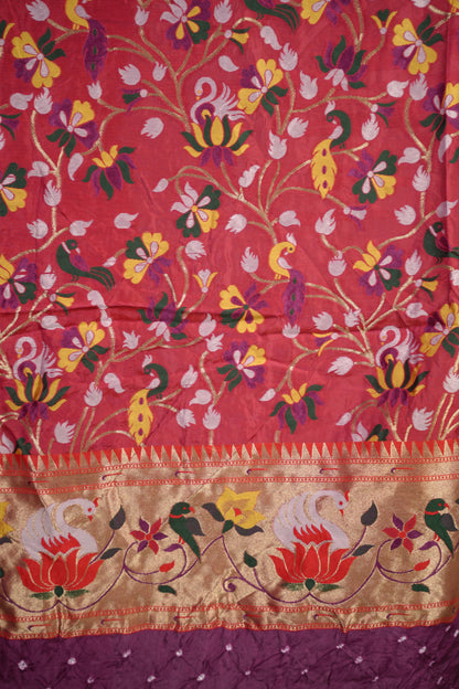 Purple Handcrafted Bandhani Paithani Dola Silk Saree | Looms & Tassels