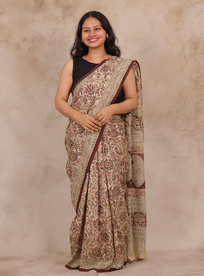 Hand Block Printed Kalamkari Chennur Silk Saree