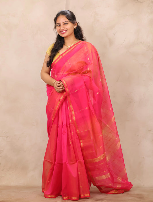 Dual Tone Handloom Maheswari Silk Cotton Sarees | Looms & Tassels