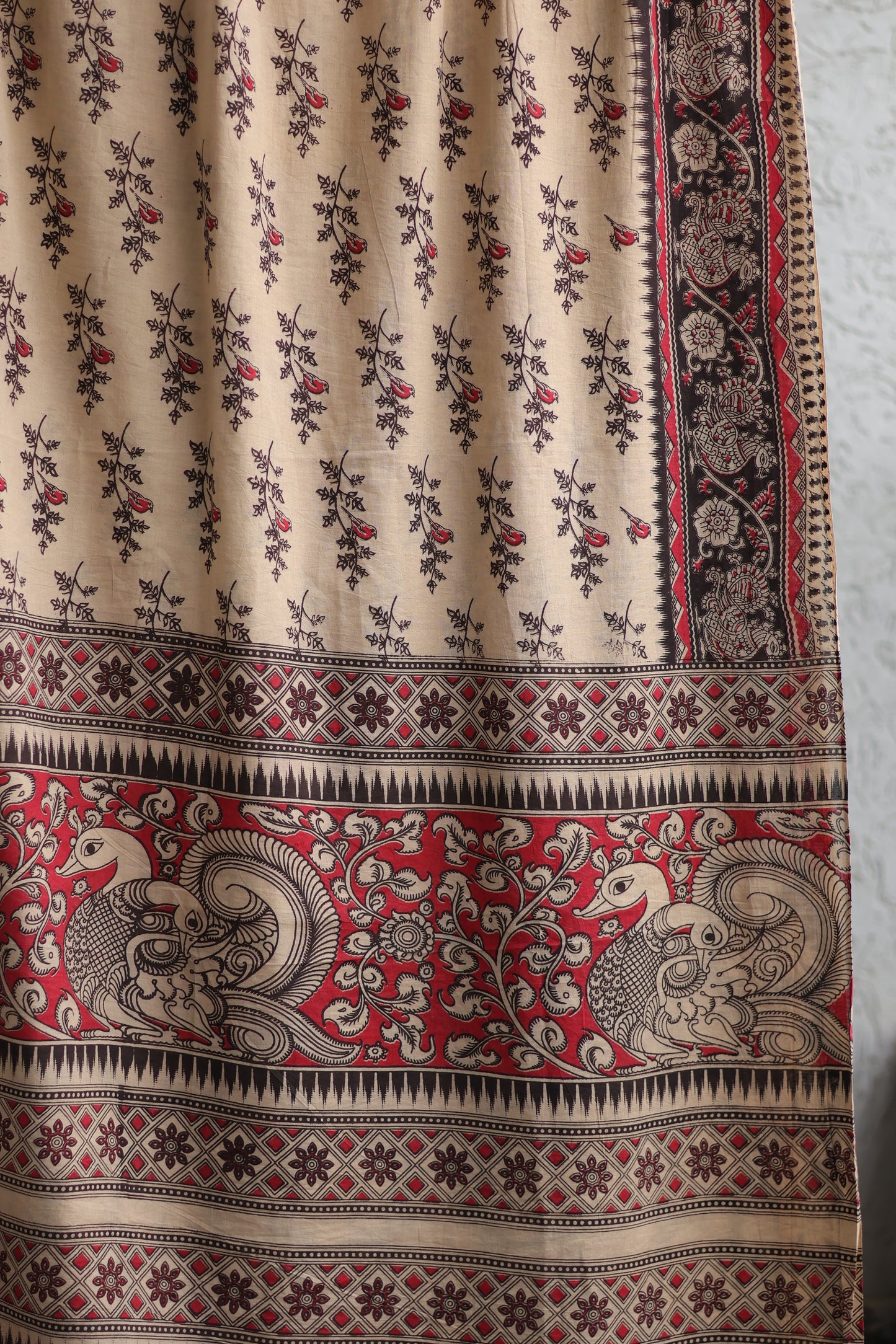 Cream Kalamkari Cotton Saree