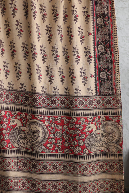 Cream Kalamkari Cotton Saree