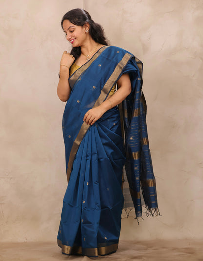Blue Handloom Maheswari Silk Cotton Sarees | Looms & Tassels