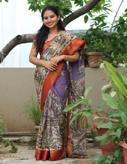 Lavender Kanchi border Kalamkari chennur silk saree