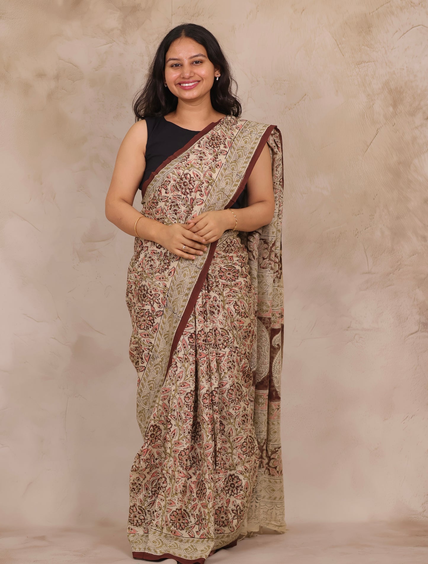 Hand Block Printed Kalamkari Chennur Silk Saree