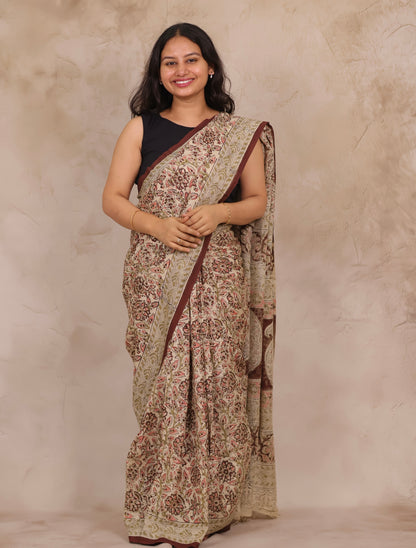 Hand Block Printed Kalamkari Chennur Silk Saree