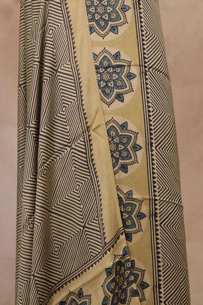 Ajrakh Handblock Printed Modal Silk 2 Piece Suit Set | Looms & Tassels